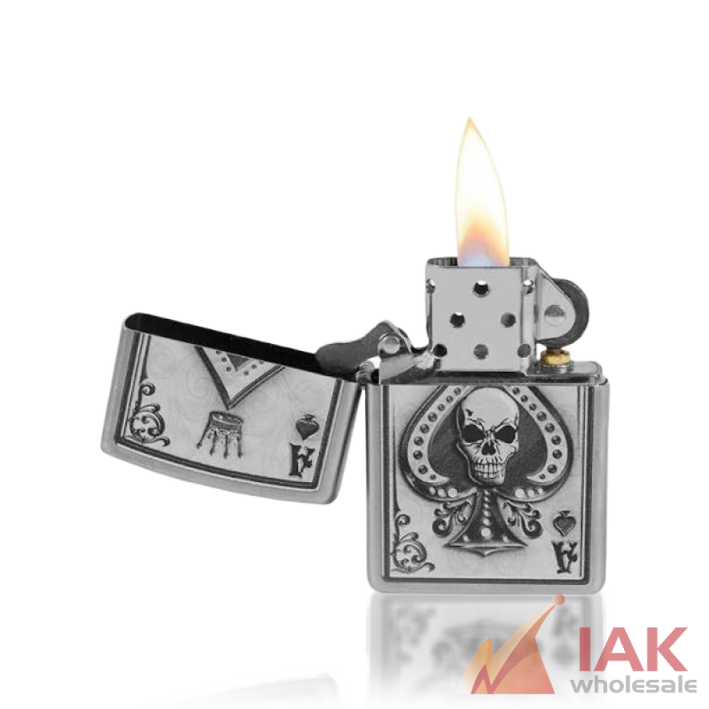 Zippo Ace of Spades Death Skull Satin Chrome Lighter Z183