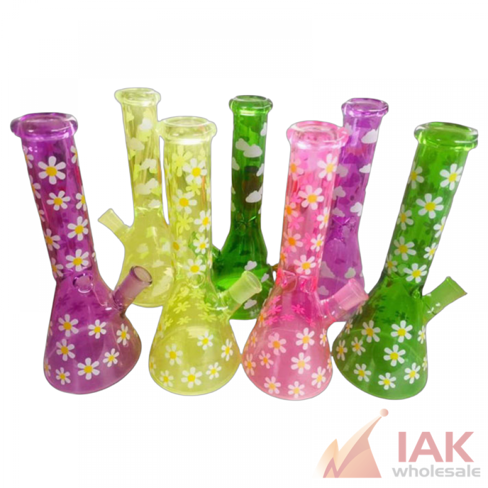 10IN Full Color Flower Decal Beaker Water Pipe With 14M Bowl & 4mm Banger FTWAT0727