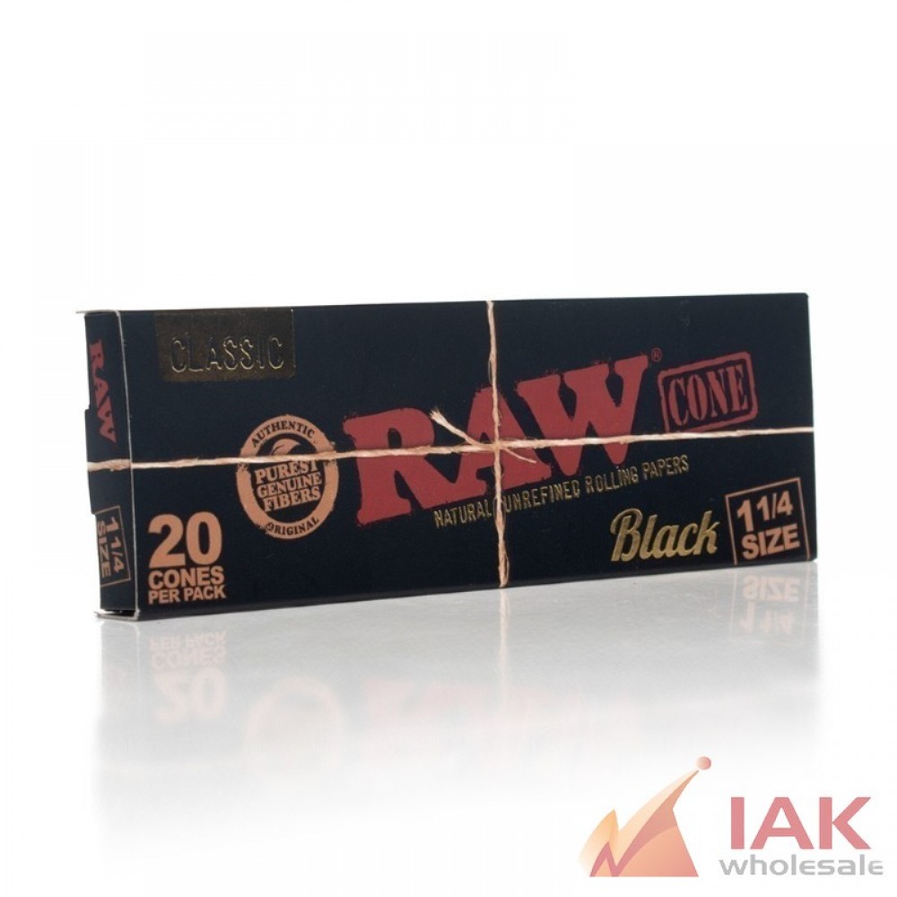 RAW Black Classic Cones 1 1/4 20PK 12CT Display – Ultra Thin Pre Rolled Cones