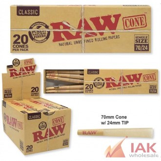 Raw Classic Pre-roll Cones 70/24 20 Pack Display 12 Count