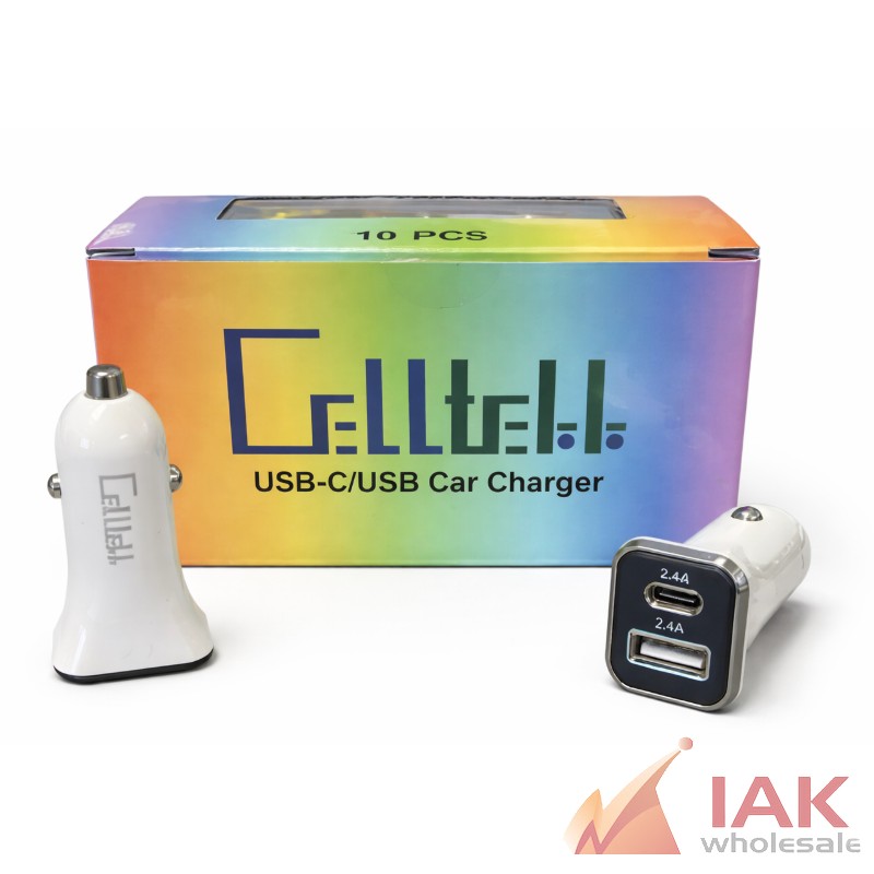 Celltekk PD32W USB + Type-C Dual Car Charger with Type-C to iPhone Cable