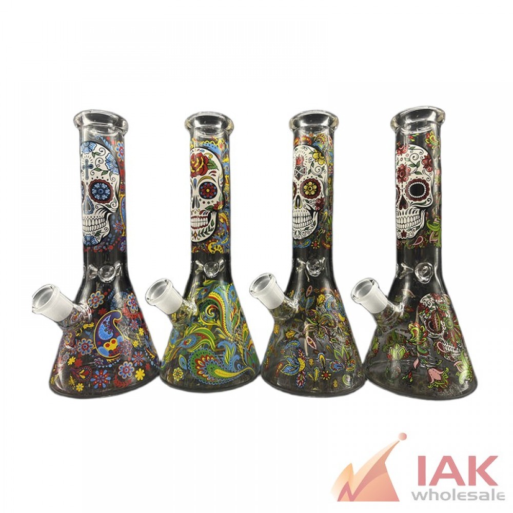 10" Assorted Skull Decal Beaker Water Pipe with 14M Bowl
