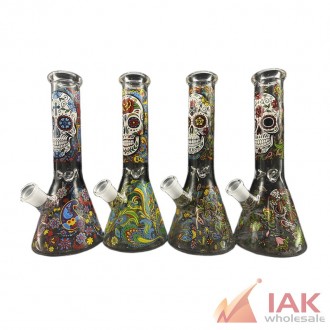 10" Assorted Skull Decal Beaker Water Pipe With 14m Bowl
