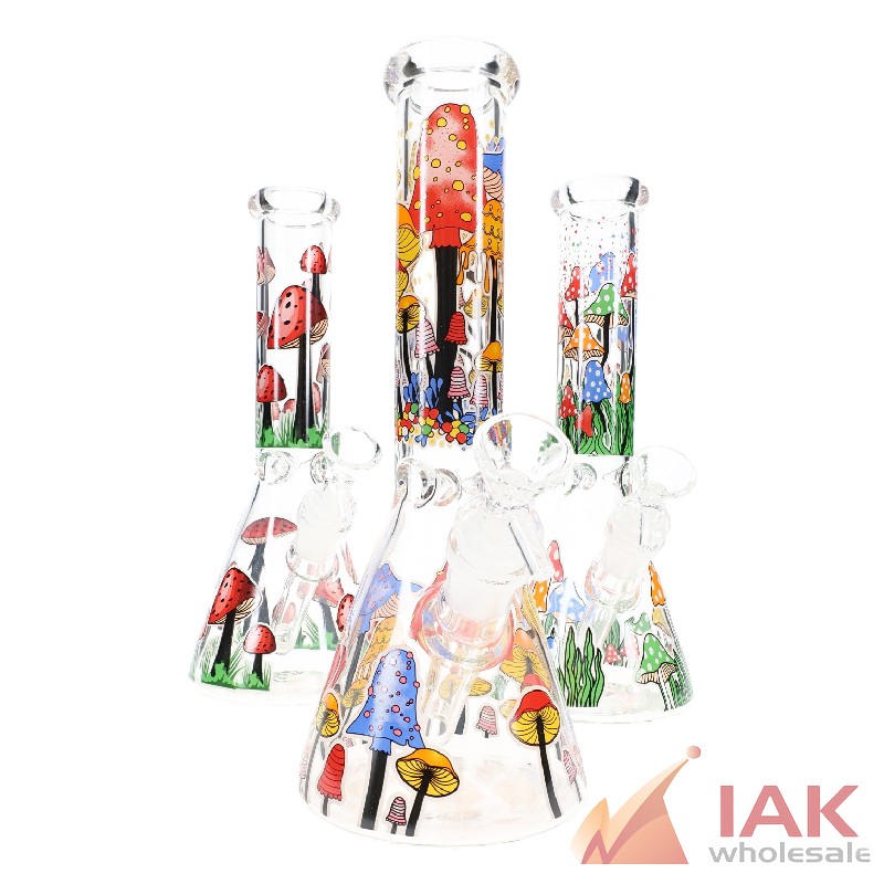 10" Mushroom Decal Glow In The Dark Beaker Water Pipe