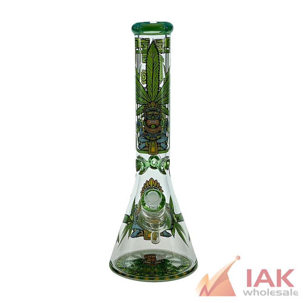 14" 7mm Decal Beaker Water Pipe with 14M Bowl - Tribal Leaf