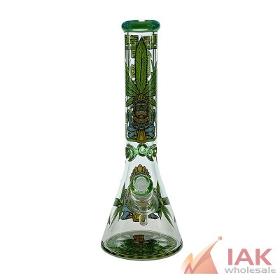 14" 7mm Decal Beaker Water Pipe with 14M Bowl - Tribal Leaf