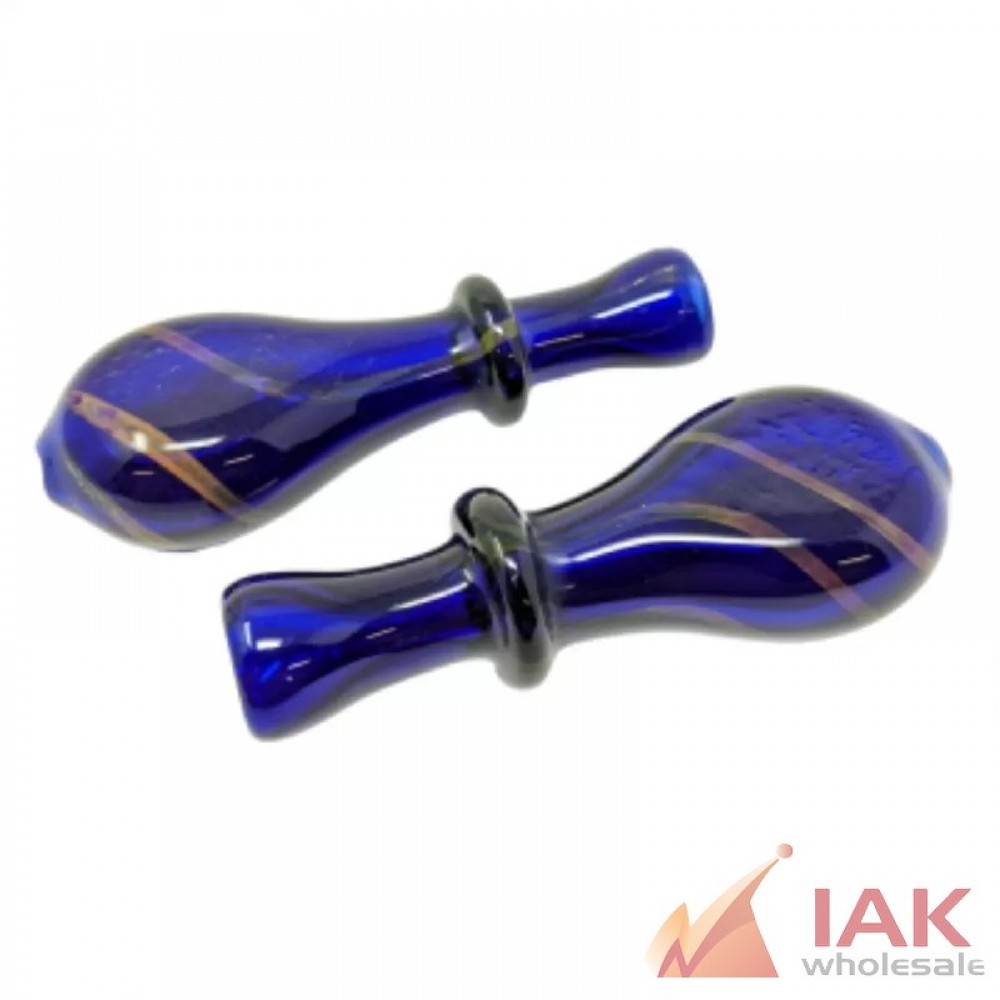3.3" Blue Body Gold Streak Round Mouth Chillum Hand Pipe - 2 Pack