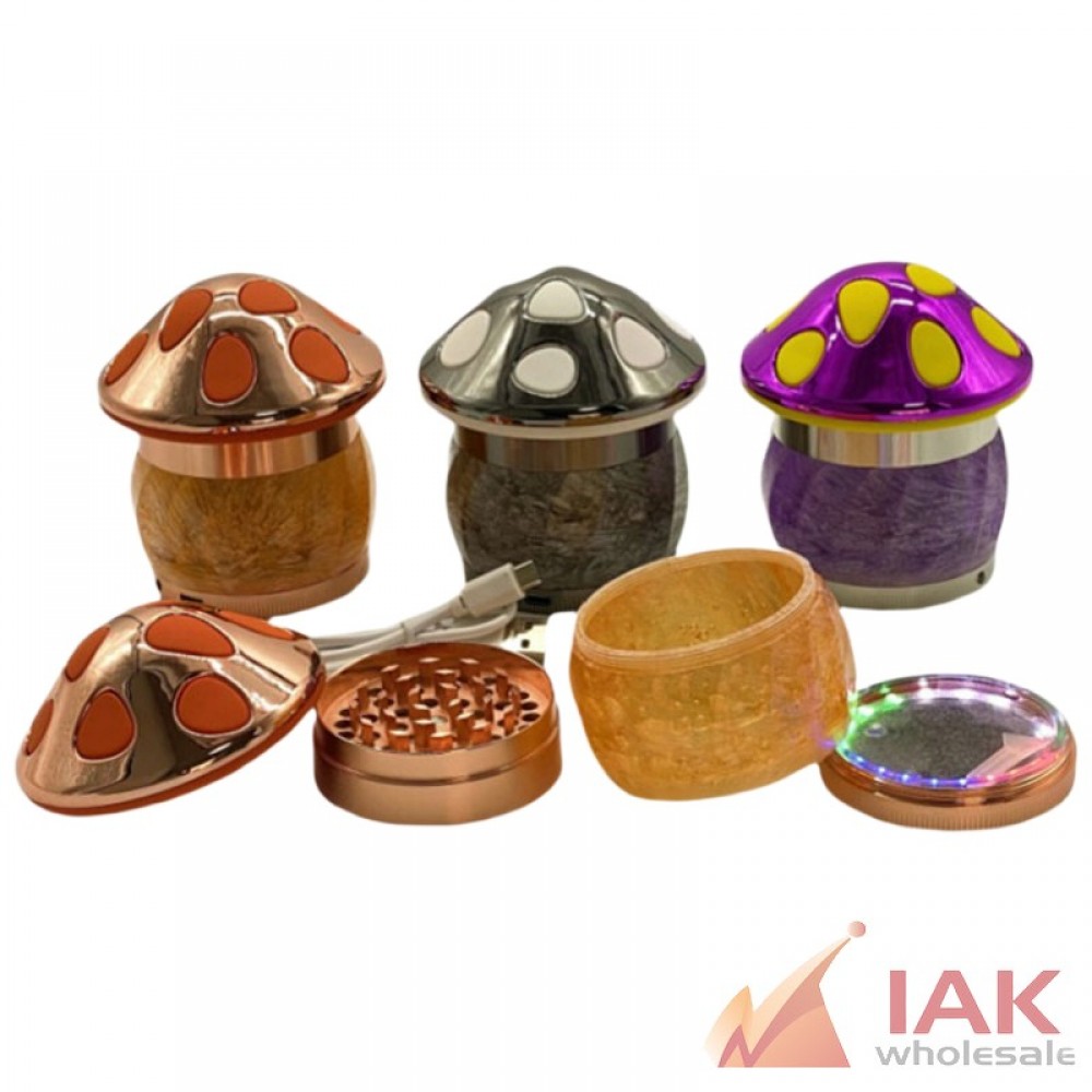 3.5" 4 Part Mushroom LED Grinder - Display of 6