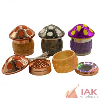 3.5" 4 Part Mushroom Led Grinder - Display Of 6