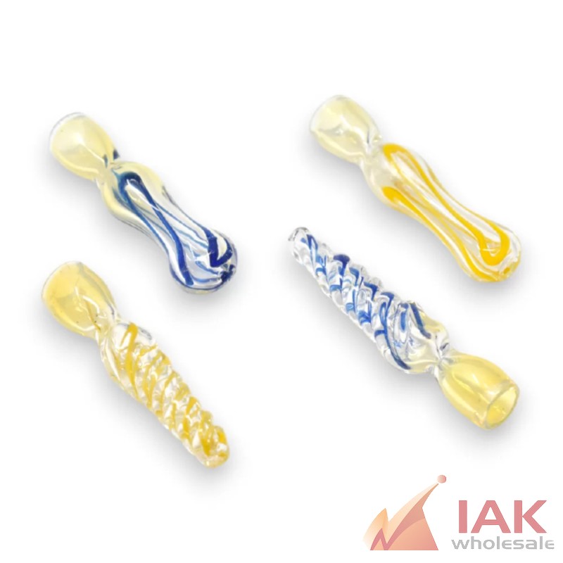 3" Assorted Design Gold Fumed Chillum Hand Pipe - 5 Pack