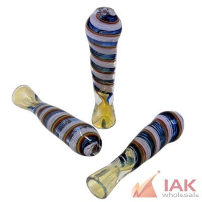 3" Silver Fumed Slyme Rainbow Ribbon Chillum Hand Pipe - 5 Pack
