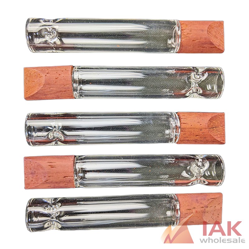 3" Wood Mouth Assorted Color Glass Hitter Hand Pipe - 5 Pack