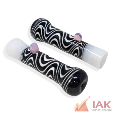 3" Zebra Wig Wag Gold Fumed Marble Chillum Hand Pipe - 3 Pack