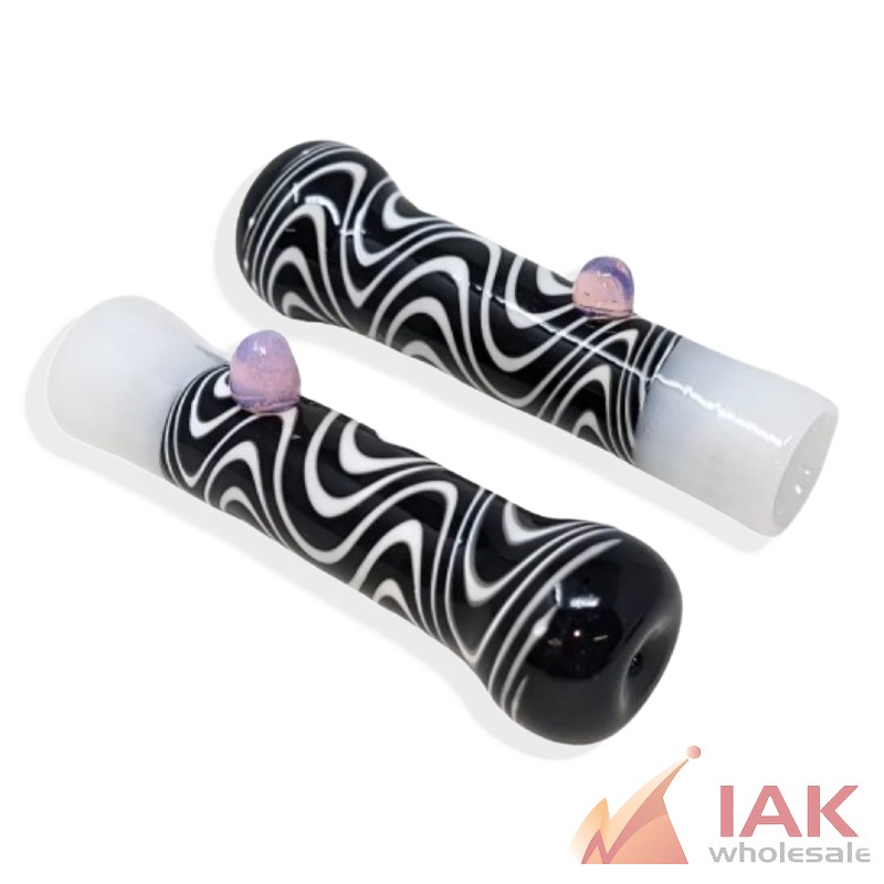 3" Zebra Wig Wag Gold Fumed Marble Chillum Hand Pipe - 3 Pack