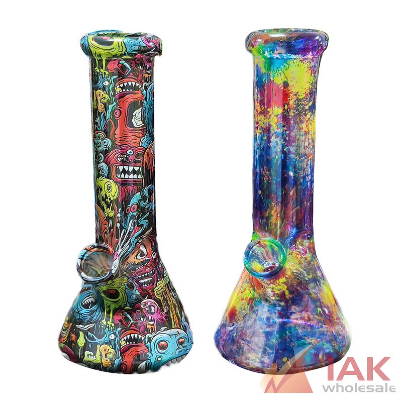 8" Assorted 4mm Water Transfer Design Beaker Water Pipe with 14M Bowl