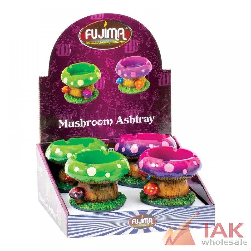 Fujima Green & Purple Mushroom Polystone Ashtray 4 Count Display