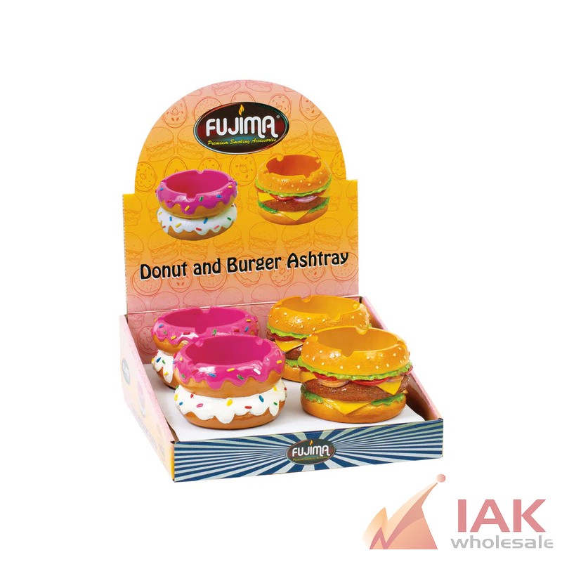 Fujima Donut & Hamburger Polystone Ashtray 4 Count Display