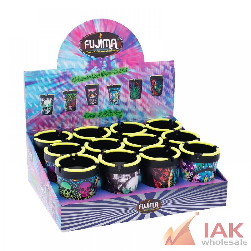 Fujima Leaf & Skull Glow in the Dark Car Ashtray 12 Count Display