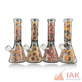 10in Flaming Skull Beaker Water Pipe With 14m Bowl Gswat0014