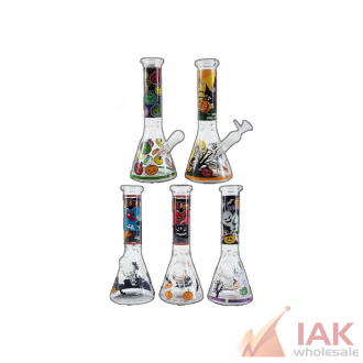 10in Assorted Halloween Decal Beaker Water Pipe W/ 14m Bowl