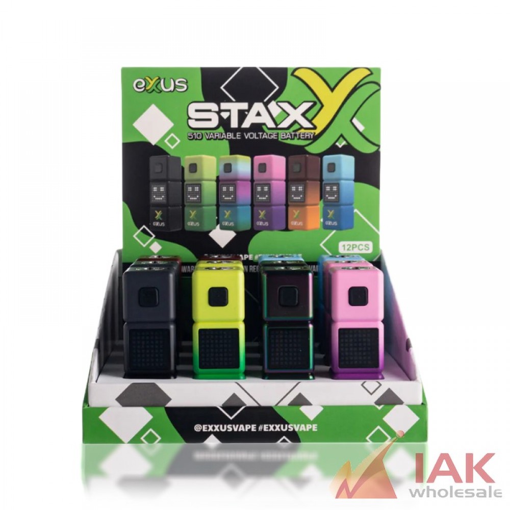 Exxus Stax 510 Variable Voltage Battery 12PK Display – Adjustable 510 Cartridge Battery