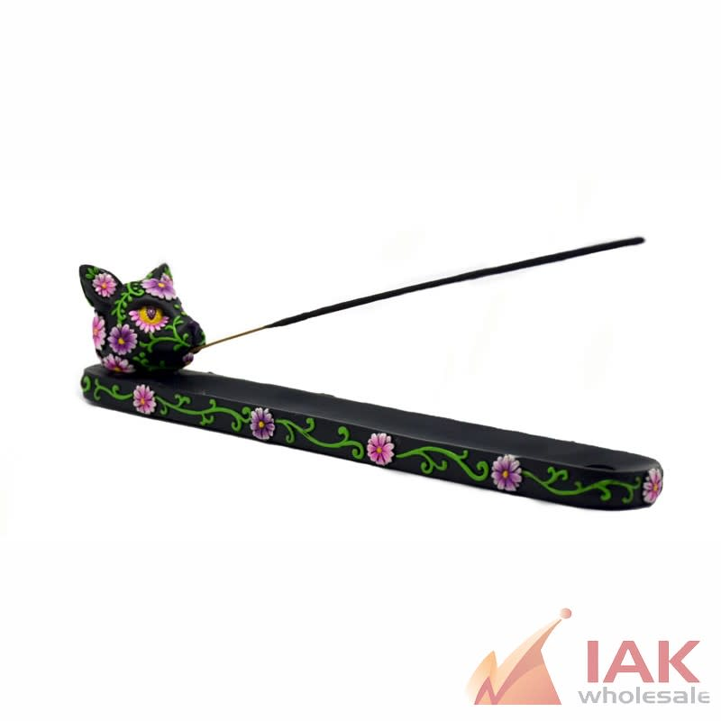 *BLACK DAY OF THE DEAD CAT INCENSE BURNER* 2679