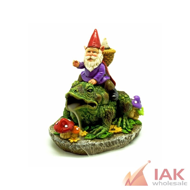 *GNOME RIDING FROG BACK FLOW INCENSE BURNER* 3254