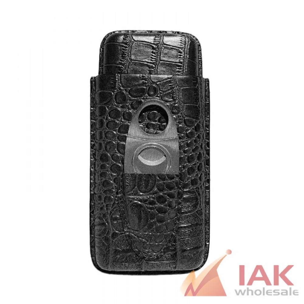 Pu Leather Cigar Case With Cutter Black