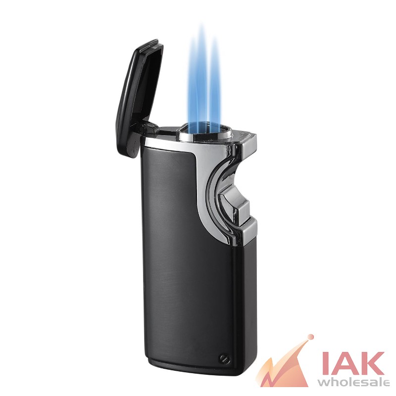 *BLACK TRIPLE TORCH LIGHTER W/ USB CHARGER FT102*
