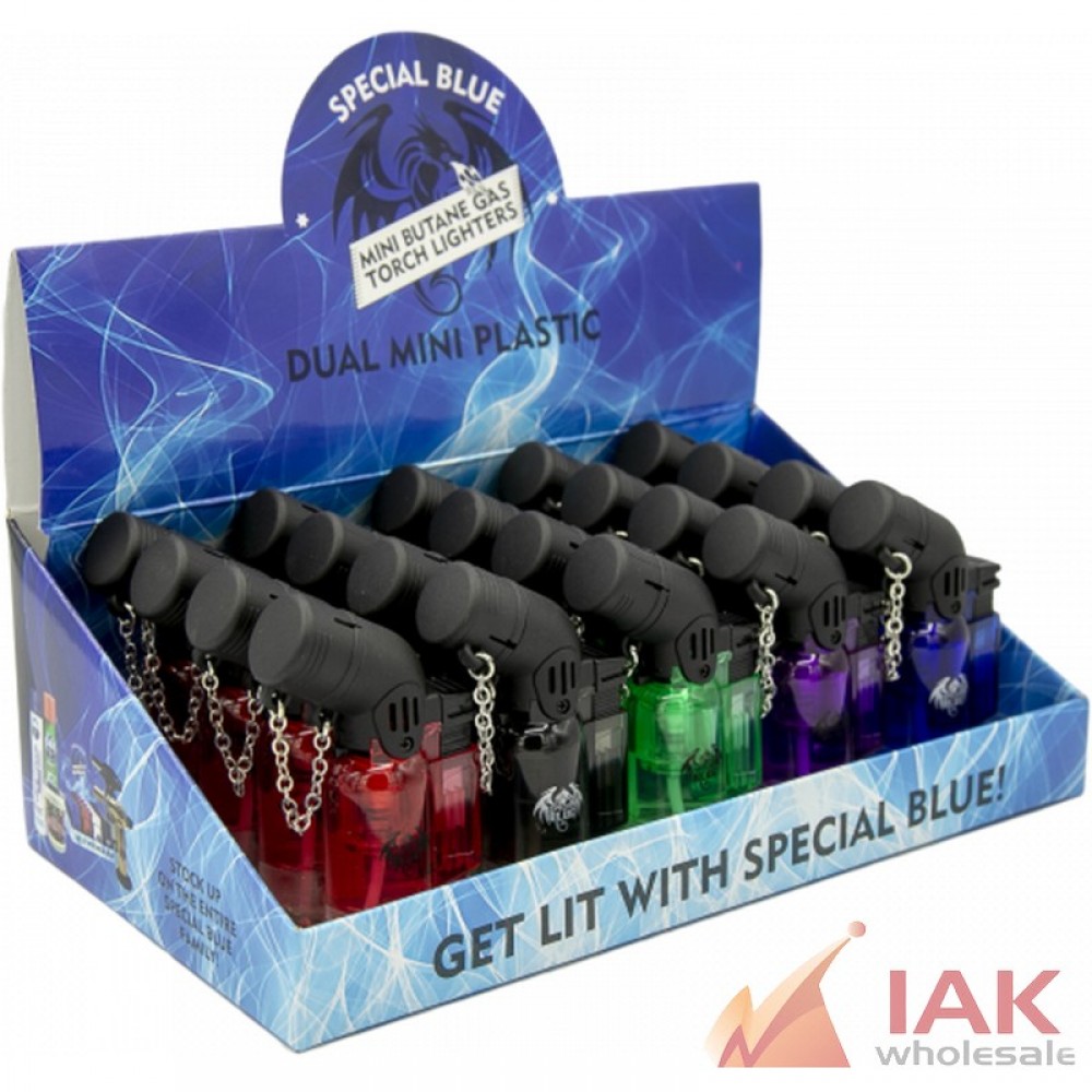 *SPECIAL BLUE DUAL MINI PLASTIC TORCH LIGHTER 20CT*
