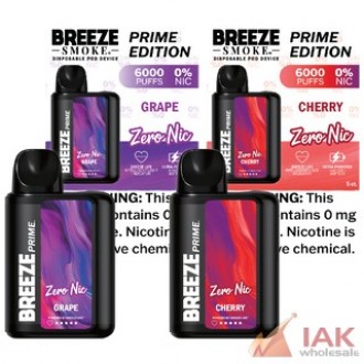 Breeze Prime 6k Zero Nicotine Disposable Vape 50ml 5ct Display