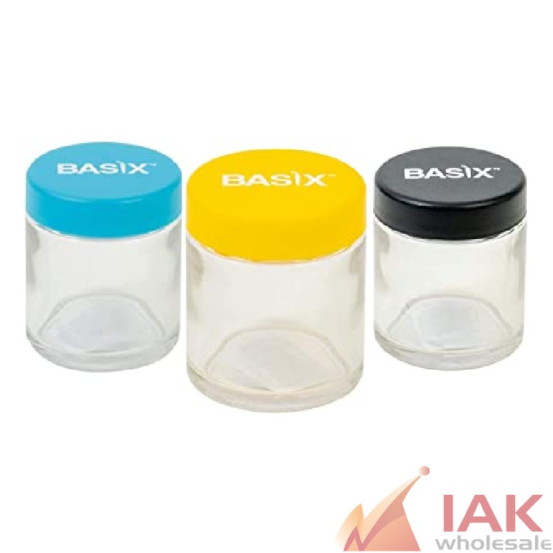 BASIX - 120ML LARGE CHILD RESISTANT GLASS JAR 12CT