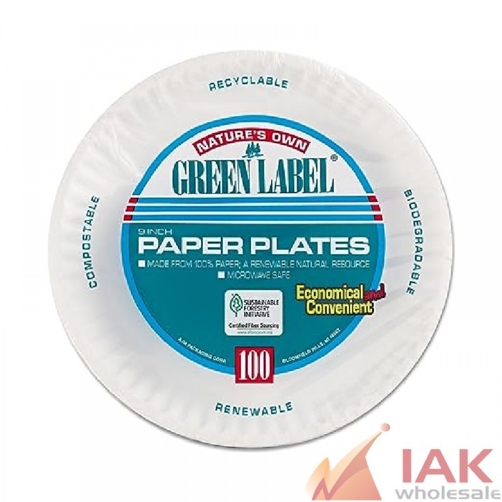 *GREEN LABEL PAPER PLATES 9 INCH 100.0CT*