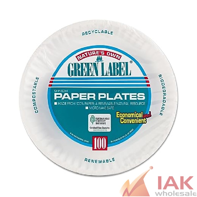 *GREEN LABEL PAPER PLATES 9 INCH 100.0CT*