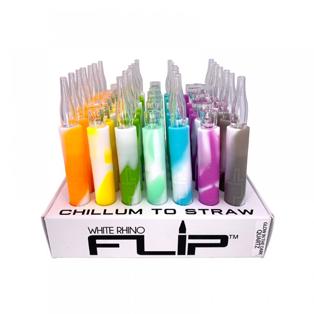 *WHITE RHINO - FLIP CHILLUM TO STRAW GLOW IN THE DARK QUARTZ TIP 25CT*