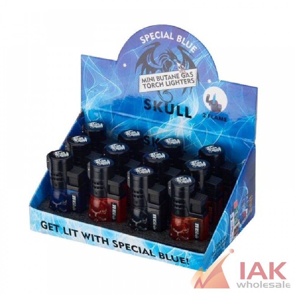 *SPECIAL BLUE SKULL DOUBLE FLAME TORCH LIGHTER 12CT*