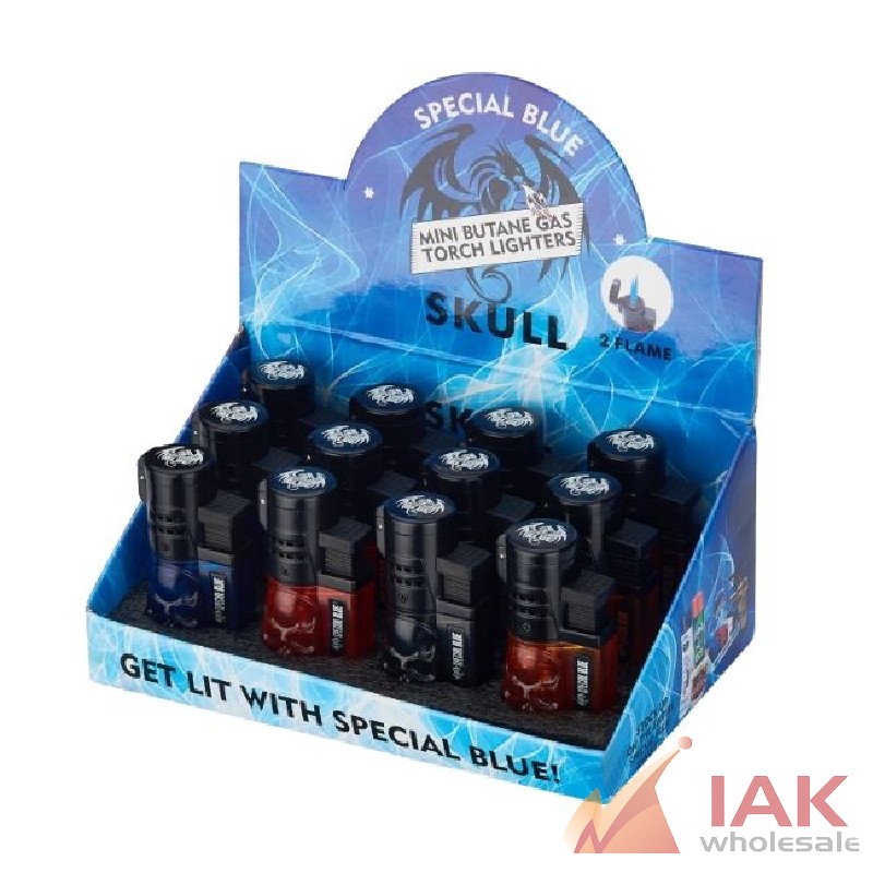 *SPECIAL BLUE SKULL DOUBLE FLAME TORCH LIGHTER 12CT*