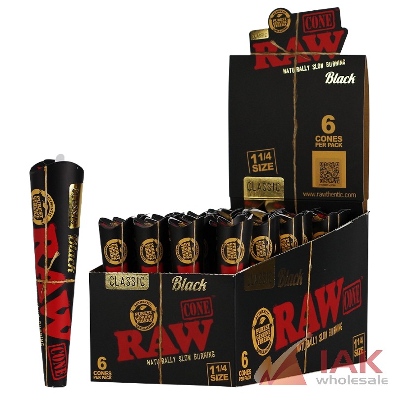 *RAW - BLACK CONES 1 1/4 6PK 32CT*