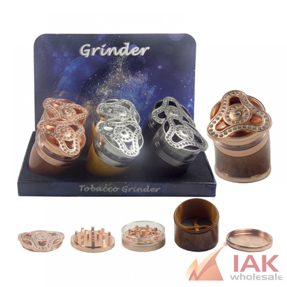 *4 PART SPIN TOP GRINDER W/ RHINESTONE GR308 6CT*